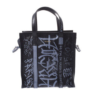 BALENCIAGA Bazaar Shopper Graffiti Black Leather Handbag